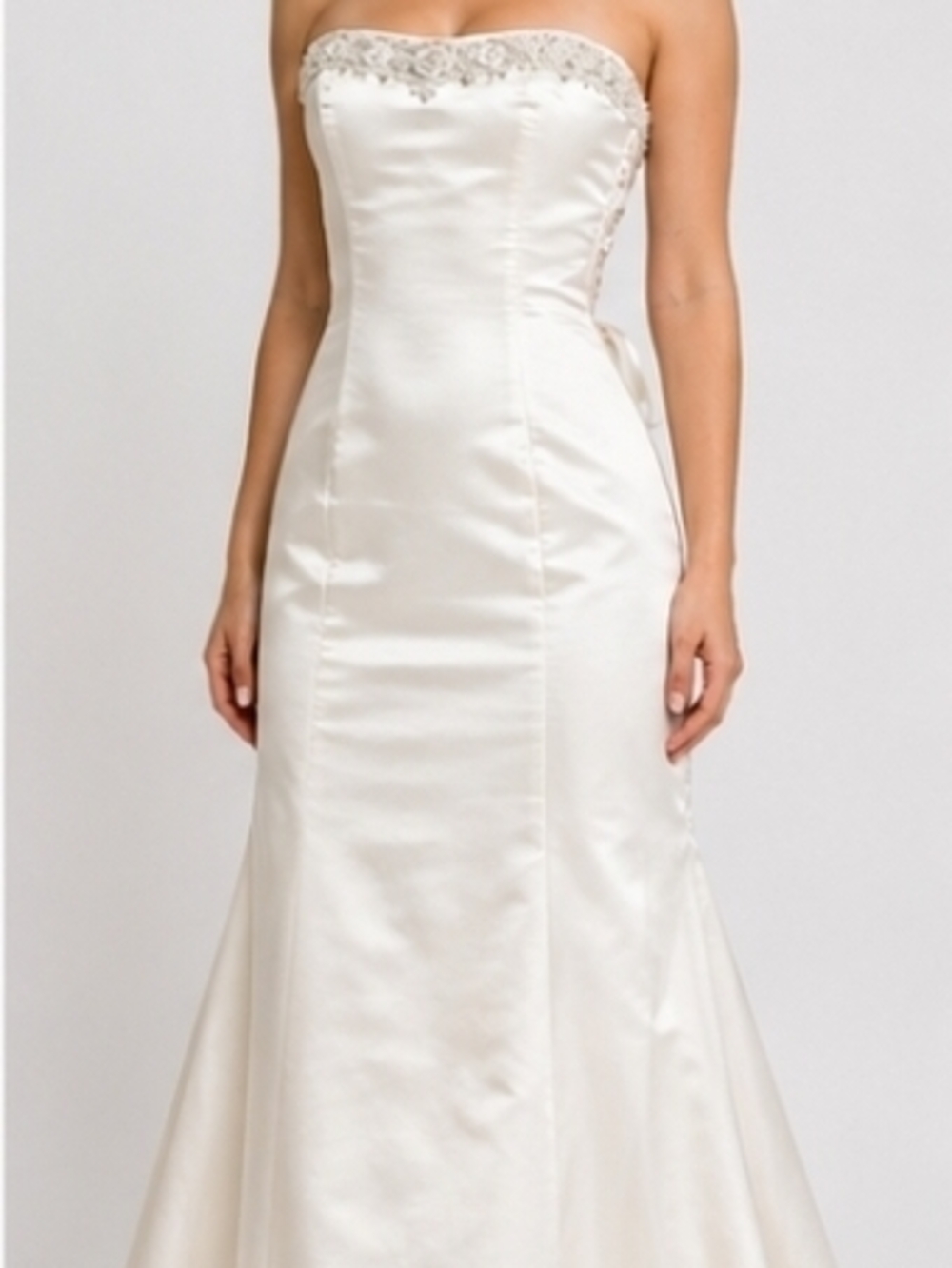 Strapless Cream Satin Bridal Gown with Beaded Neckline - Picture 6 of 6